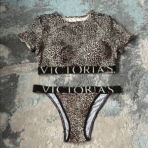 Victoria's Secret Animal Print Bikini and Crop Top Set